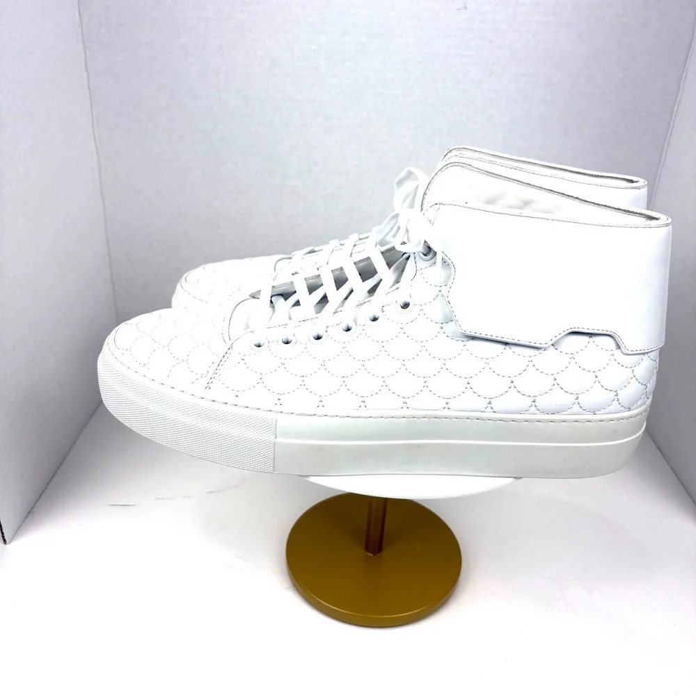 Buscemi 90MM Quilt White Leather Mid Top Men's Sneakers Size 43 US 10 Italy Luxe